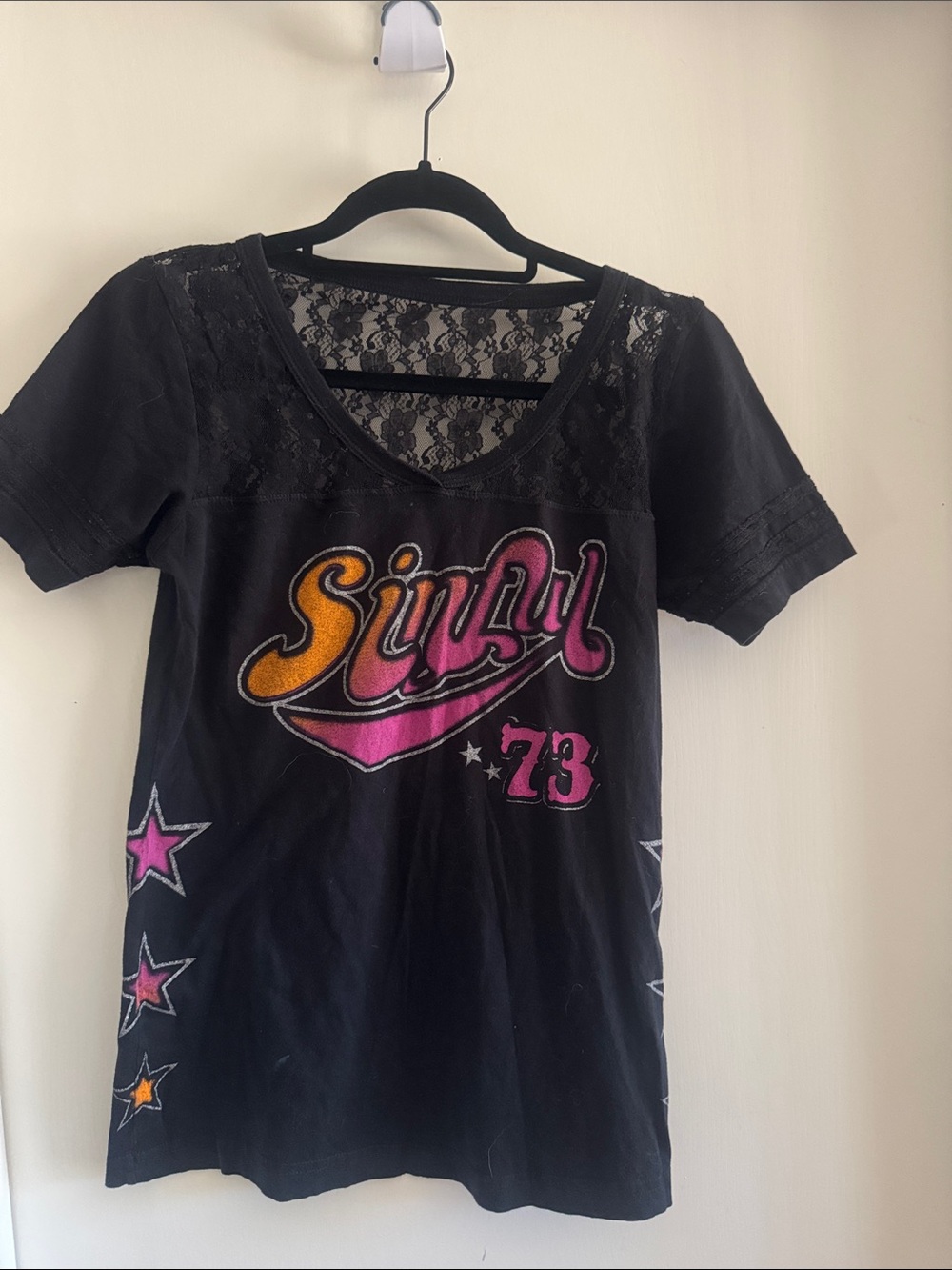 Sinful Black Tee with Pink & Orange Script Logo